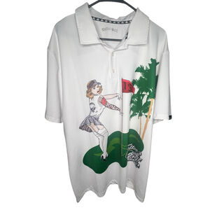 Tattoo Golf Pin Up Series Graphic White Golf Short Sleeve Polo Shirt